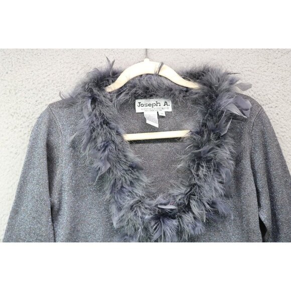 Joseph A. 90's Feather Boa Silk Sparkle Cardigan-Medium-Y2K-Vintage-Glam-Retro - Picture 3 of 8